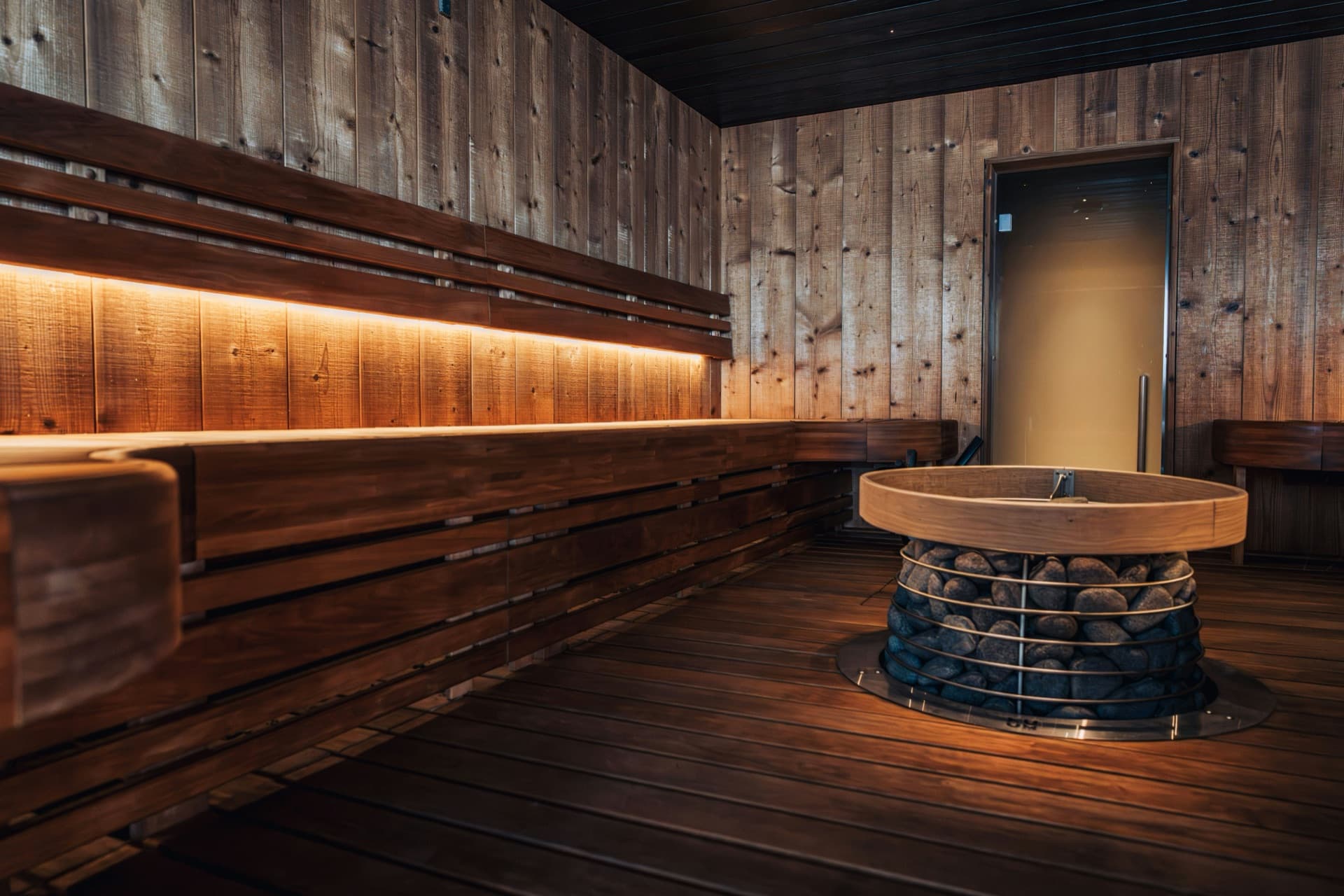 Steam rising in a traditional sauna